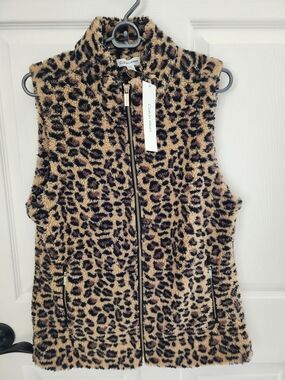 Calvin Klein Leopard Faux Fur Vest in Beige and Black